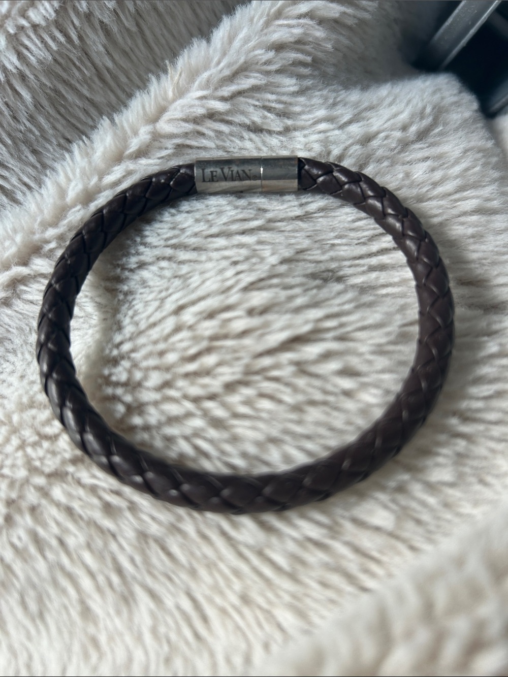 Levian Dark Brown Braided Leather Bracelet with Metal Clasp